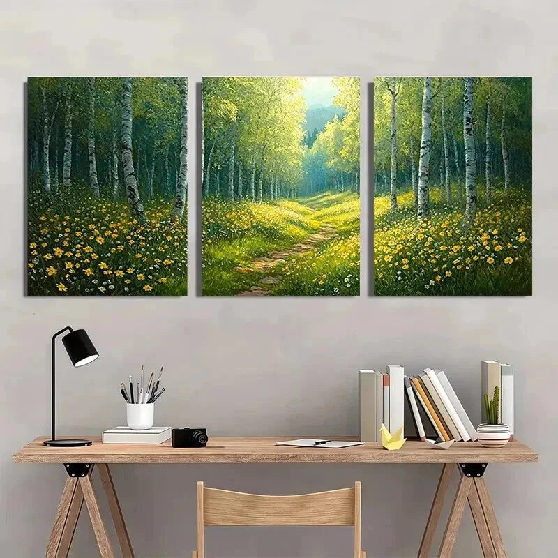 3pcs Serene Forest & Wildflower Scenery Wall Art Set Canvas Framed 40x60cm - High Quality Print 100% Australian Made Wall Canvas Ready to Hang