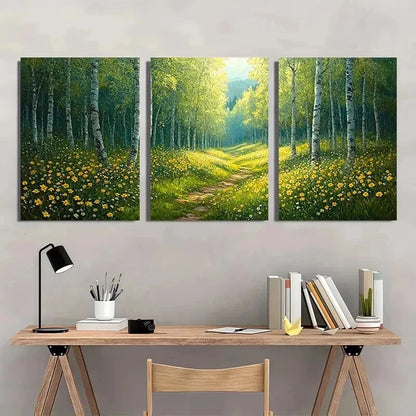 3pcs Serene Forest & Wildflower Scenery Wall Art Set Canvas Framed 40x60cm - High Quality Print 100% Australian Made Wall Canvas Ready to Hang