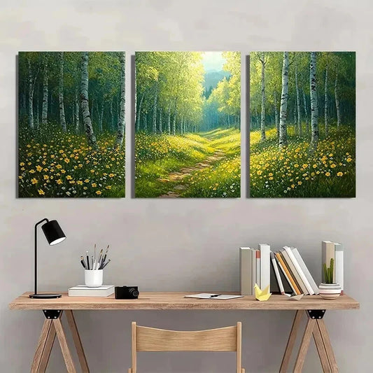 3pcs Serene Forest & Wildflower Scenery Wall Art Set Canvas Framed 40x60cm - High Quality Print 100% Australian Made Wall Canvas Ready to Hang