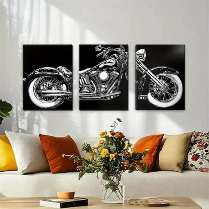 3pcs Vintage Motorcycle Classic Bike Perfect Wall Art Set Canvas Framed 40x60cm - High Quality Print 100% Australian Made Wall Canvas Ready to Hang