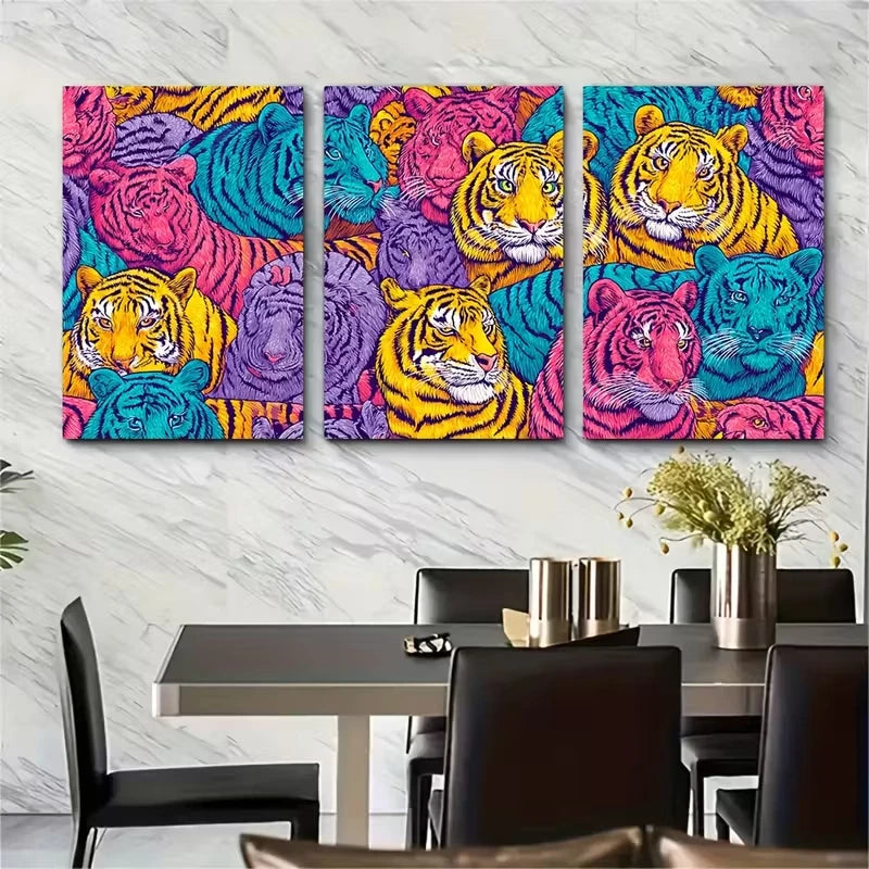 3pcs Minimalist Tiger Metal Print Ready to Hang Art