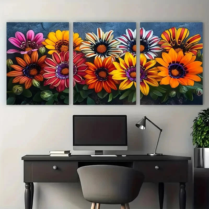 3pcs Vibrant Gazania African Daisy Tiger Stripes Metal Print Ready to Hang Art