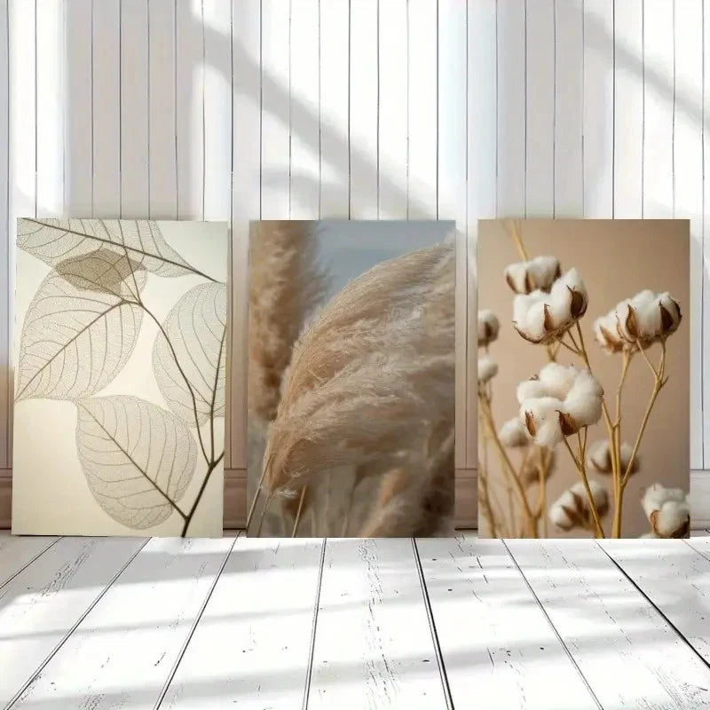 3pcs Dandelion Pampas Grass Reed Leaves Metal Print Ready to Hang Art