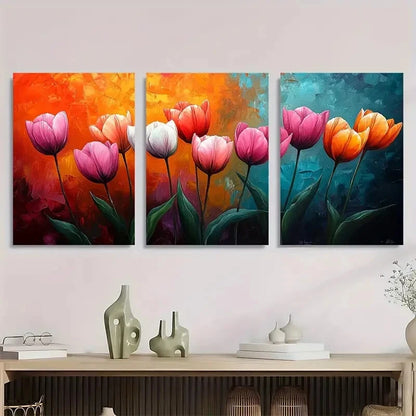 3pcs Vibrant Colorful Tulip Abstract Metal Print Ready to Hang Art