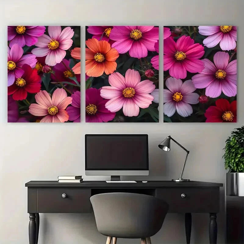 3pcs Enchanting Wildflower Abstract Floral Meadow Metal Print Ready to Hang Art