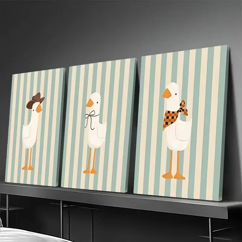 3pcs Featuring Ducks Wall Art Set Canvas Framed 40x60cm - High Quality Print 100% Australian Made Wall Canvas Ready to Hang