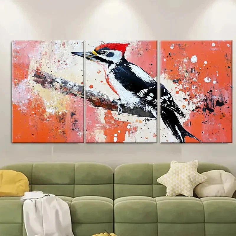 3pcs Woodpecker Animals Painting TI Wall Art Set Canvas Framed 50x70cm - High Quality Print 100% Australian Made Wall Canvas Ready to Hang