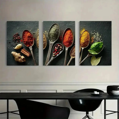 3pcs Spices And Herbs in Rustic Metal Bowls Metal Print Ready to Hang Art