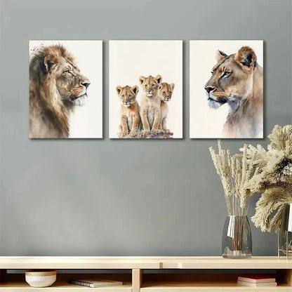 3pcs Safari Animals African Lions Minimalist Metal Print Ready to Hang Art
