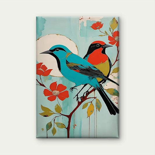 Two Little Birds in Tree Oil Painting 60x90cm Metal Print Ready to Hang