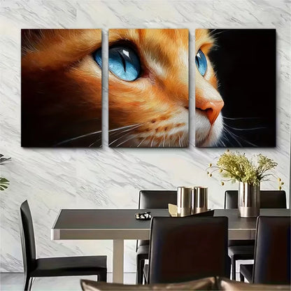 3pcs Ginger Cat Oil Painting Metal Print Ready to Hang Art