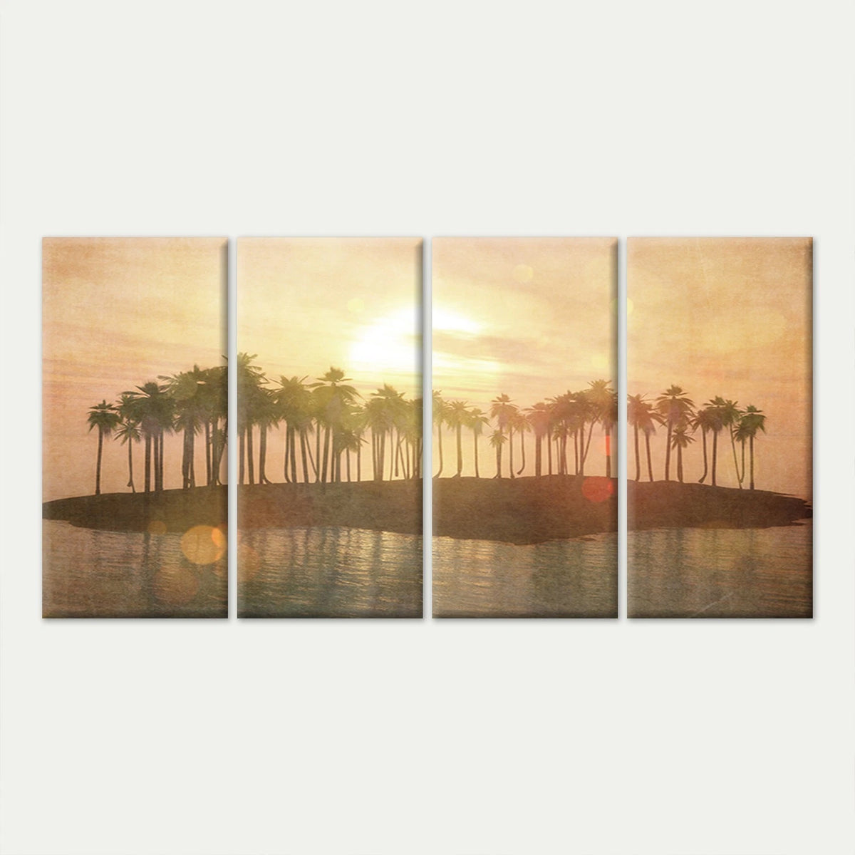 4pcs Tropical Island Sunset with Palm Trees Wall Art Canvas Framed 45x80cm - High Quality Print 100% Australian Made Wall Canvas Ready to Hang