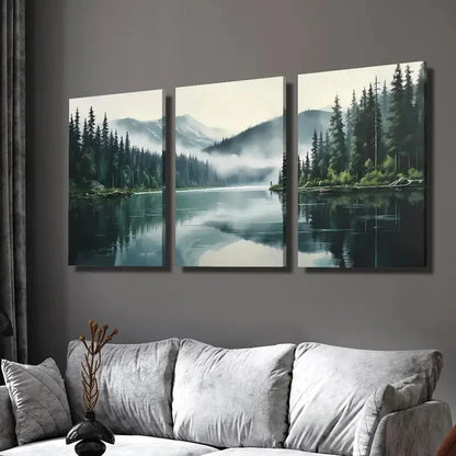 3pcs Foggy Morning Forest Wall Art Set Canvas Framed 40x60cm - High Quality Print 100% Australian Made Wall Canvas Ready to Hang