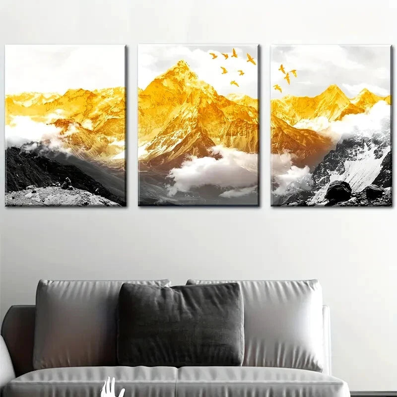 3pcs Golden Mountains Natural Scenery Metal Print Ready to Hang Art