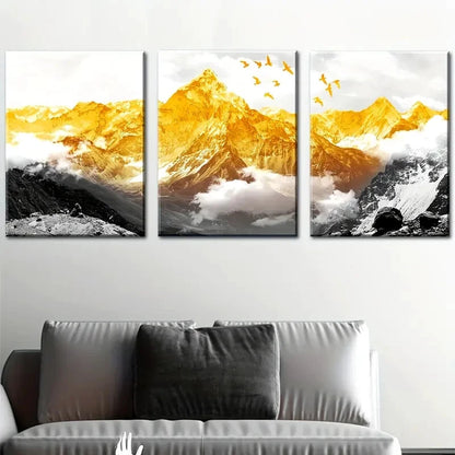 3pcs Golden Mountains Natural Scenery Metal Print Ready to Hang Art