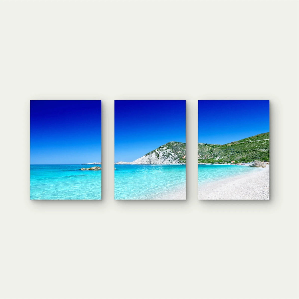3pcs Petaluma Beach on Kefalonia Island Wall Art Set Canvas Framed 60x90cm - High Quality Print 100% Australian Made Wall Canvas Ready to Hang