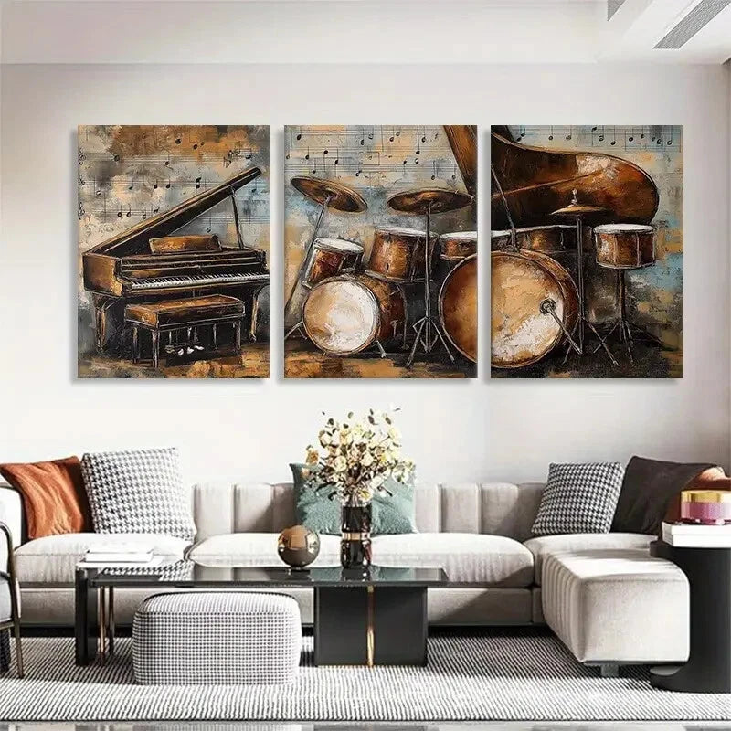 3pcs Musical Instruments Style Music Perfect Wall Art Set Canvas Framed 40x60cm - High Quality Print 100% Australian Made Wall Canvas Ready to Hang