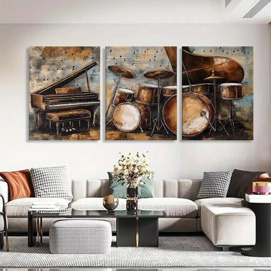 3pcs Musical Instruments Style Music Perfect Wall Art Set Canvas Framed 40x60cm - High Quality Print 100% Australian Made Wall Canvas Ready to Hang