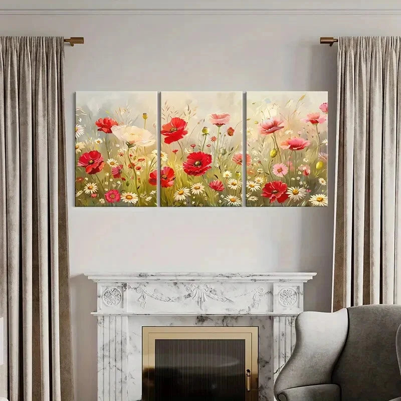 3pcs Flowers Meadow Abstract Floral Art Metal Print Ready to Hang Art