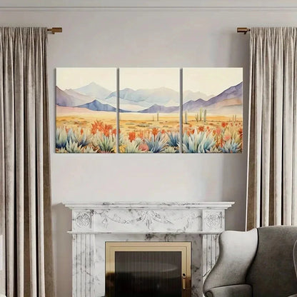 3pcs Desert Landscape Mountain View Floral Design Metal Print Ready to Hang Art