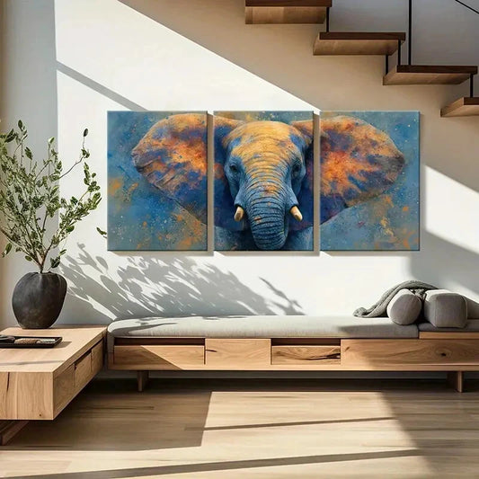 3pcs Abstract Elephant Art Vibrant Colors Metal Print Ready to Hang Art
