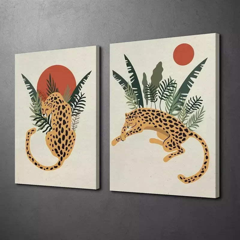 2pcs Cartoon Painting Decoration, Jungle Art, Minimalism Canvas Framed 50x75cm - High Quality Print 100% Australian Made Wall Canvas Ready to Hang