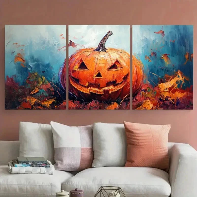 3pcs Vibrant Pumpkin Halloween Design Metal Print Ready to Hang Art