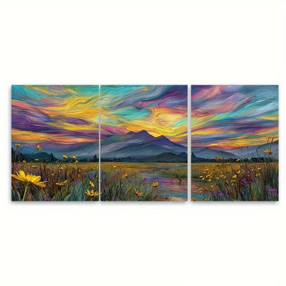 3pcs Vibrant Sunset Over River Scene Nature Metal Print Ready to Hang Art