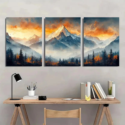 3pcs Colorado Watercolor Mountain Scenery Metal Print Ready to Hang Art