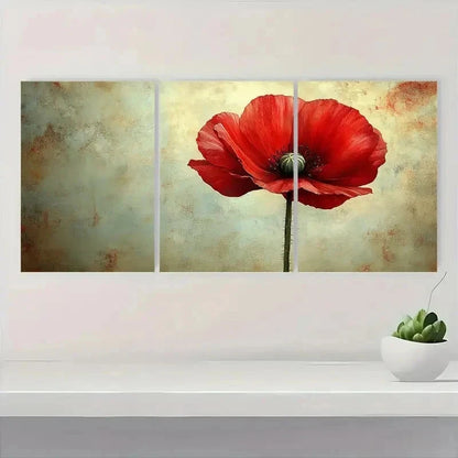 3pcs Red Flower Floral Botanical Perfect Wall Art Set Canvas Framed 50x70cm - High Quality Print 100% Australian Made Wall Canvas Ready to Hang
