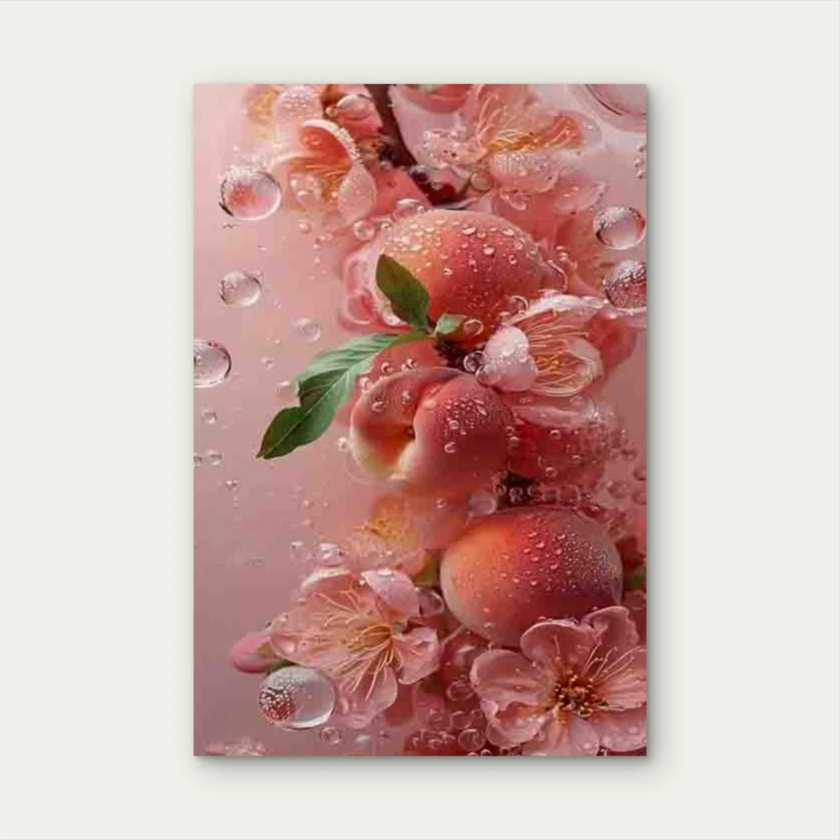 Vibrant Peach Blossom & Juicy Peaches Metal Print Ready to Hang