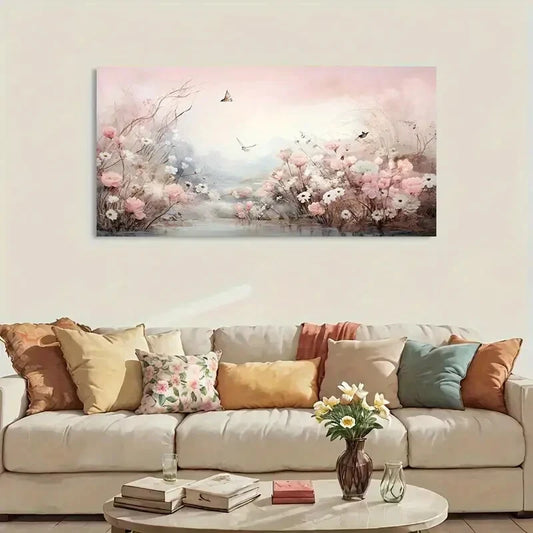 Abstract Pink Flowers wall canvas office home room framed 120x60cm - Bella Home Decor