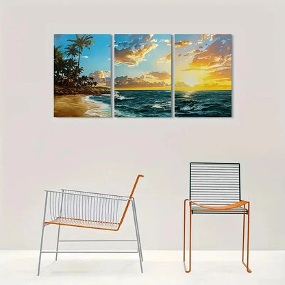 3pcs Sunset Beach Tropical Landscape Metal Print Ready to Hang Art
