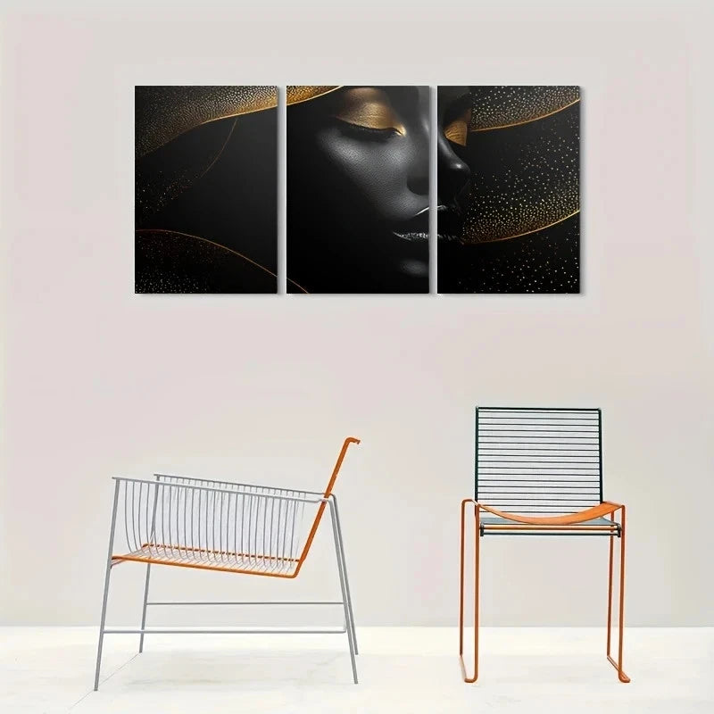 3pcs Golden Elegance Abstract Metal Print Ready to Hang Art