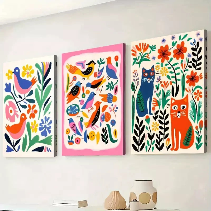 3pcs Fashionable Modern Abstract Animal Colorful  Wall Art Set Canvas Framed 50x70cm - High Quality Print 100% Australian Made Wall Canvas Ready to Hang - Bella Home Decor