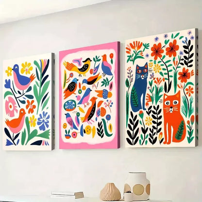 3pcs Fashionable Modern Abstract Animal Colorful  Wall Art Set Canvas Framed 50x70cm - High Quality Print 100% Australian Made Wall Canvas Ready to Hang - Bella Home Decor