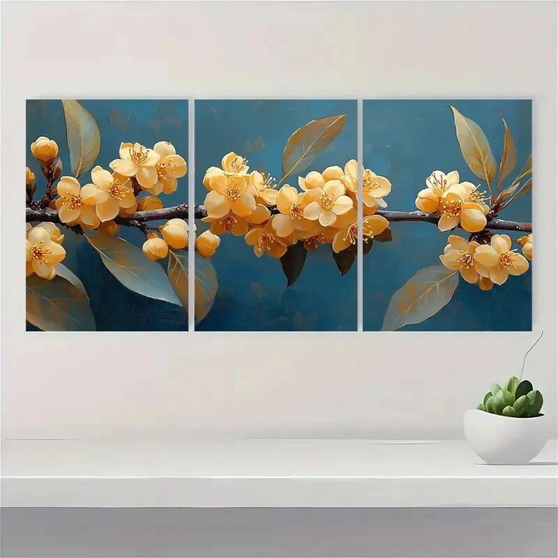 3pcs Mountain Yellow Laurel Flower Art Nature Metal Print Ready to Hang Art