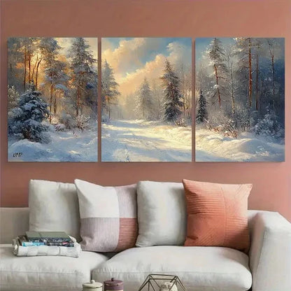 3pcs Winter Wonderland Snowy Nature Landscape Wall Art Set Canvas Unframed - High Quality Print 100% Australian Made Wall Canvas