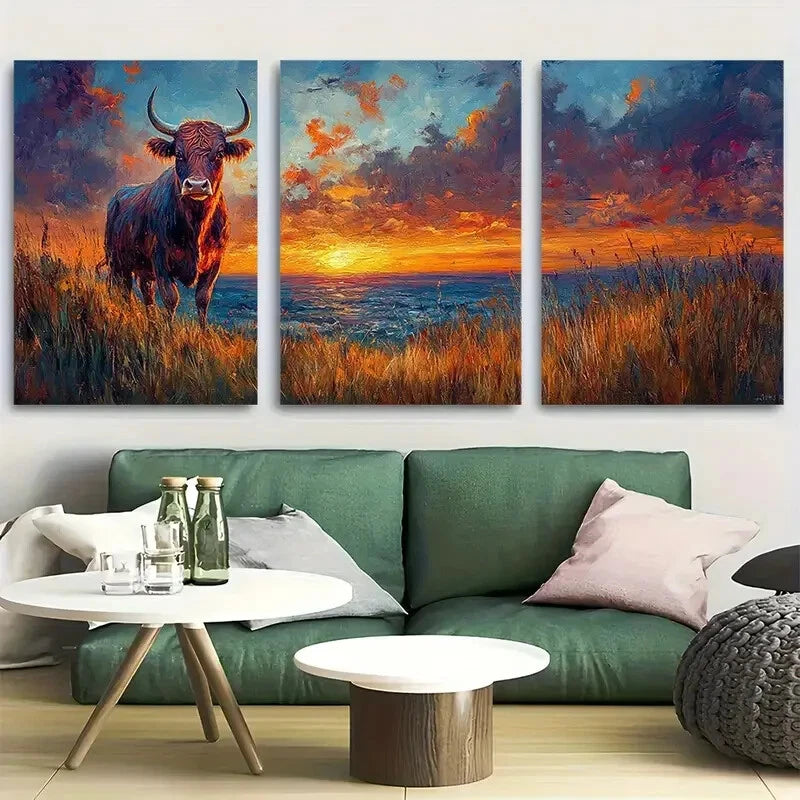 3pcs Dramatic Sky & Lush Grasslands Metal Print Ready to Hang Art