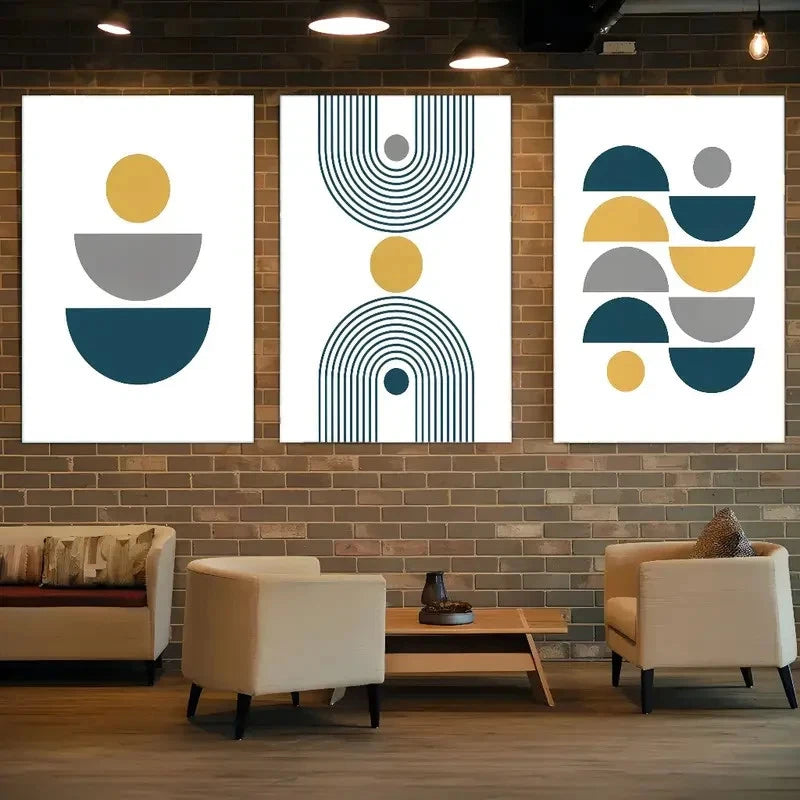 3pcs Bohemian Style Geometric Abstract Design Metal Print Ready to Hang Art