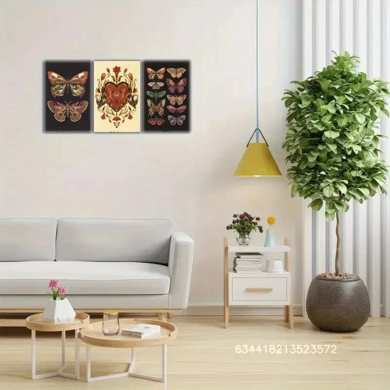 3pcs Butterfly Print Moth Art Print Botanical Metal Print Ready to Hang Art