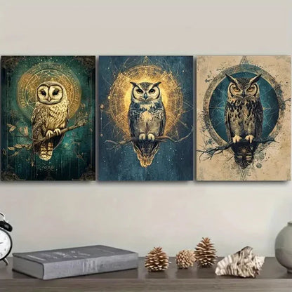 3pcs Classic Modern Owl Wall Art Set Canvas Unframed - High Quality Print 100% Australian Made Wall Canvas