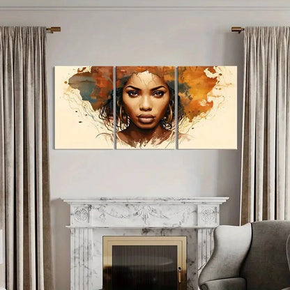 3pcs Beauty African Lady Portrait Abstract Metal Print Ready to Hang Art