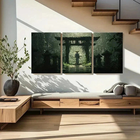 3pcs Japanese Anime Characters Torii Samurai Wall Art Set Canvas Framed 40x60cm - High Quality Print 100% Australian Made Wall Canvas Ready to Hang