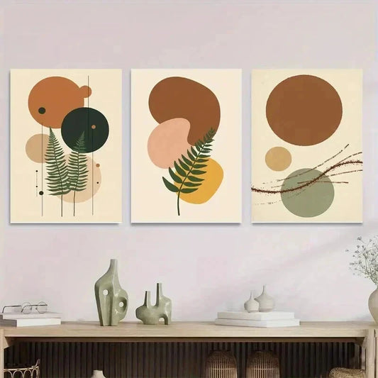 3pcs Geometric & Nature Abstract Botanical Wall Art Set Canvas Framed 40x60cm - High Quality Print 100% Australian Made Wall Canvas Ready to Hang