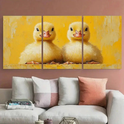 3pcs Vibrant Baby Ducks Illustration Metal Print Ready to Hang Art