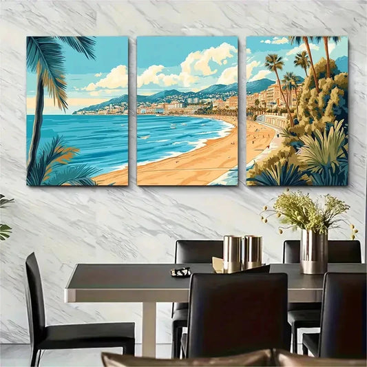 3pcs Cote D'azur France Coastline Beach Metal Print Ready to Hang Art