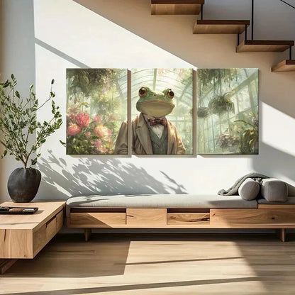 3pcs Frog In Suit Greenhouse Garden Metal Print Ready to Hang Art