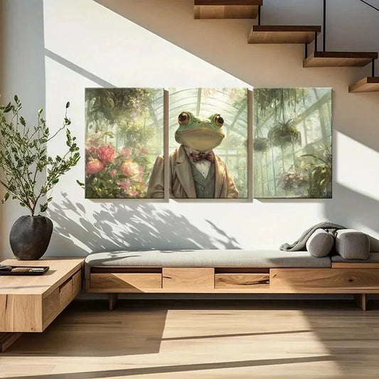 3pcs Frog In Suit Greenhouse Garden Metal Print Ready to Hang Art
