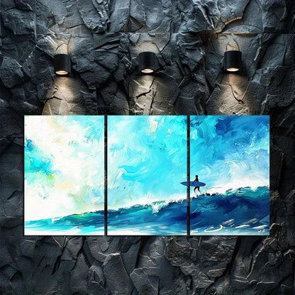3pcs Ocean Wave Surfing-Themed Metal Print Ready to Hang Art